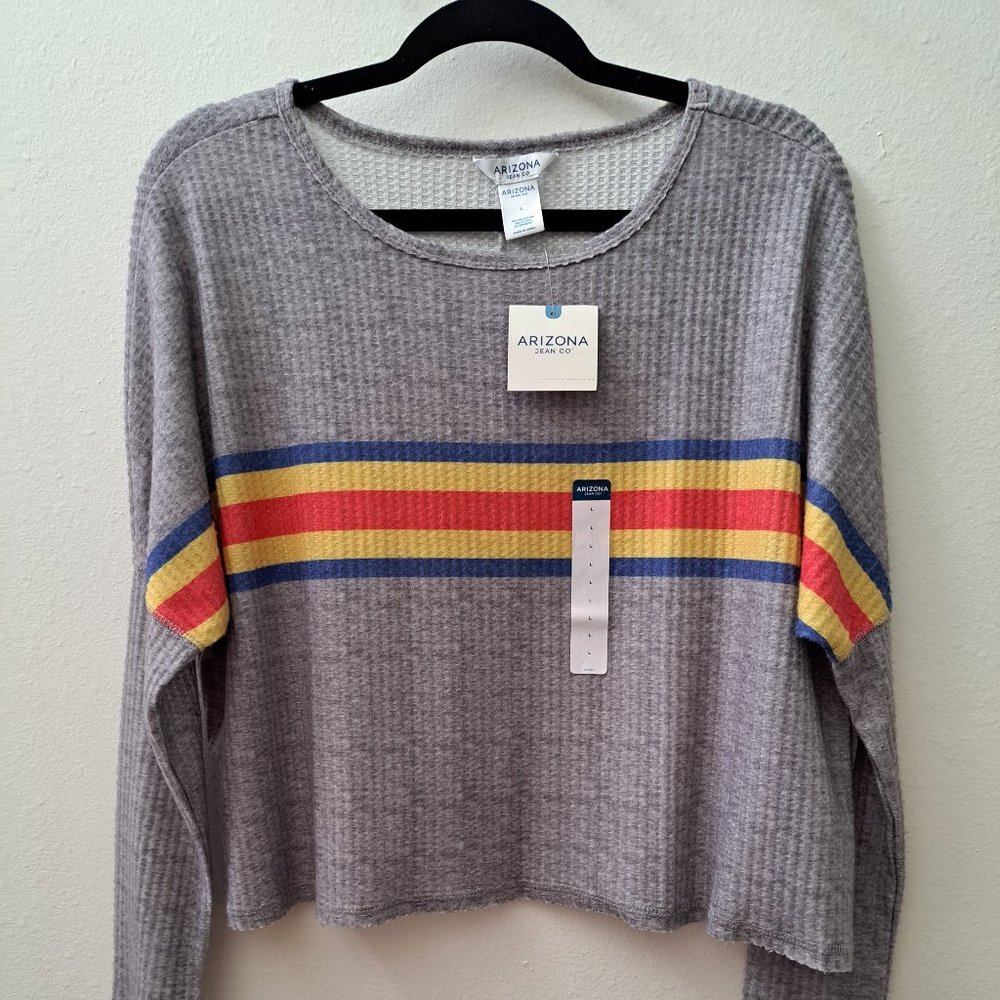 NWT Arizona Jean Co Top Multicolor Stripes Long Sleeve Size L